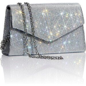 Women Silver Sparkly Rhinestone Clutch  for Party Prom